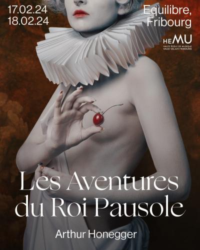 Key art poster for the Nouvele Opera Fribourg production of Les Aventures Du Roi Pausole. Art Direction and photography by Damien Frost.