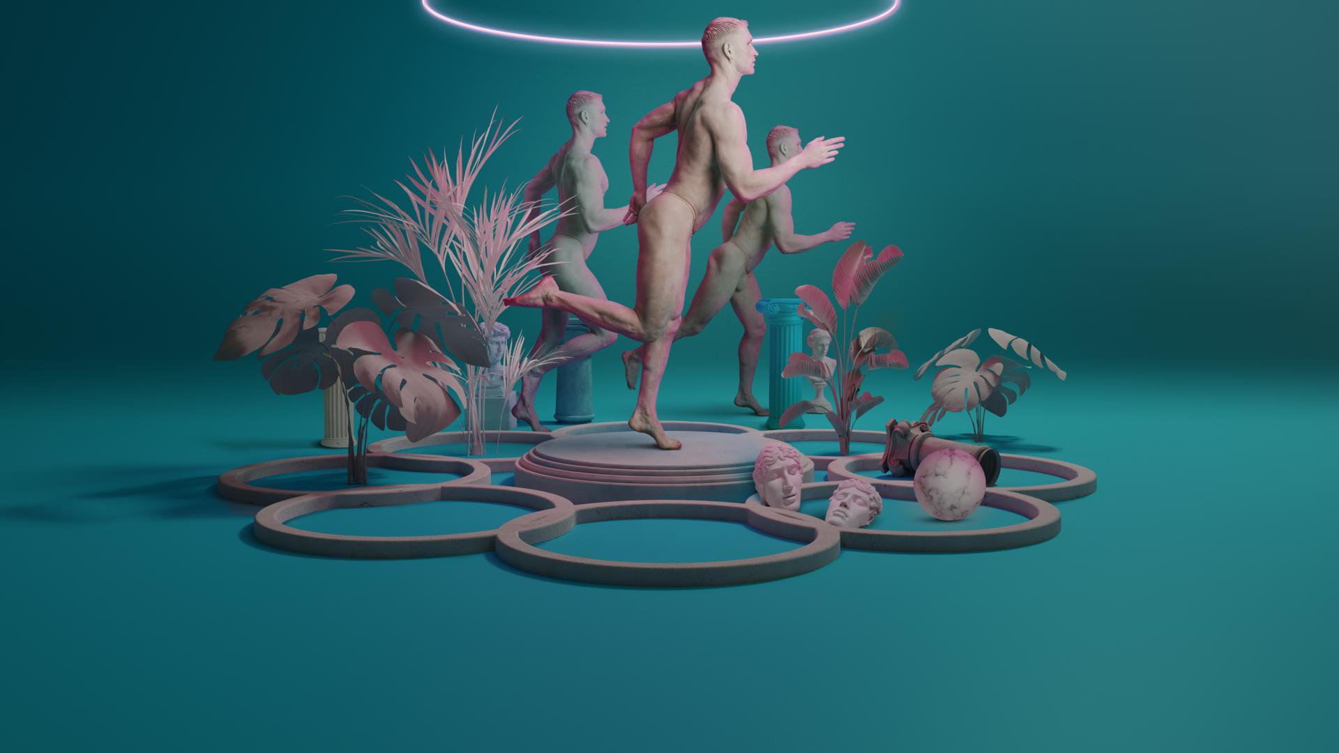 L'Olimpiad key art image for Nouvele Opera Fribourg 2023-24 Season. Art Direction and photography by Damien Frost.